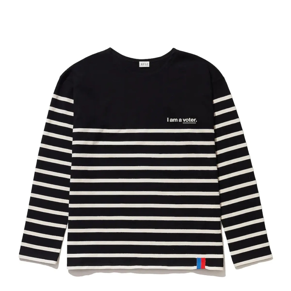 KULE Navy & White Striped “The Boyfriend) Long Sleeve Shirt S
